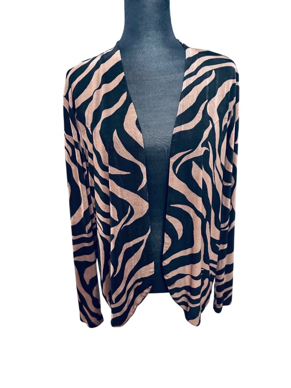 Chico's Cardigan Size 3 XL Black Brown Animal Print Long Sleeve Open Workwear